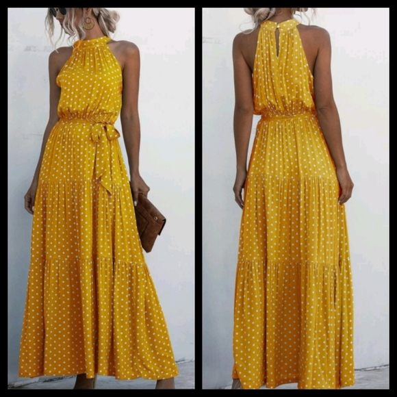 Dresses & Skirts - Boho Yellow Polka Dot Maxi Dress S & M NWOT
